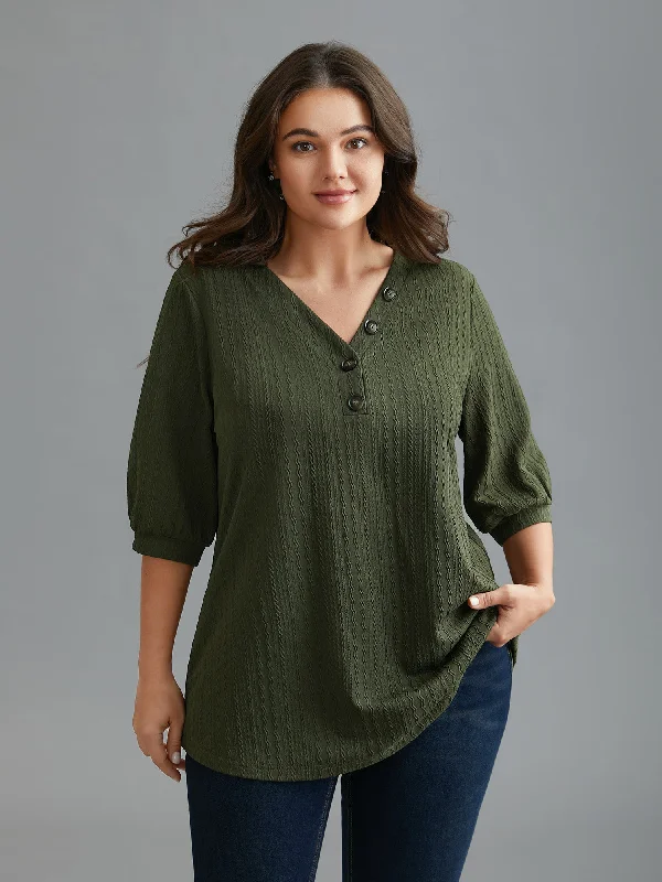 Plain Knit Texture Gathered Top