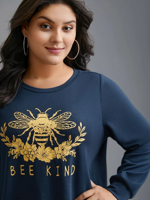 Bee Kind Motif Round Neck Sweatshirt