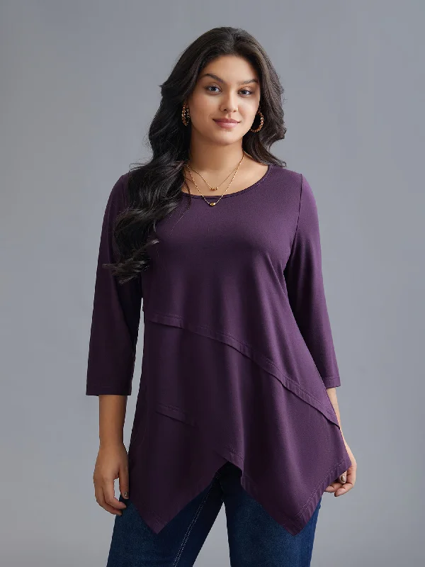 Asymmetrical Hem Overlap Long T-shirt