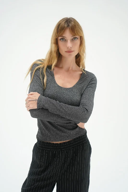 Jacinda Lurex Rib Long Sleeve - Black