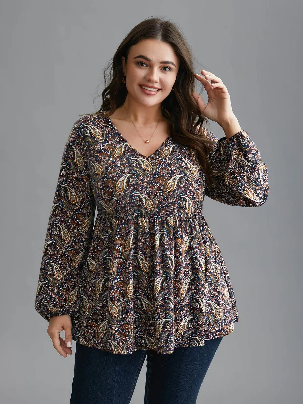 Perris Pattern V-Neck Waist-Cinching Knit Top