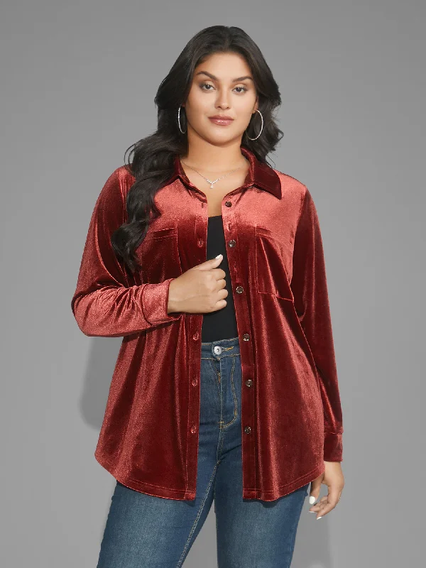 Velvet Curved Hem Gathered Shirt