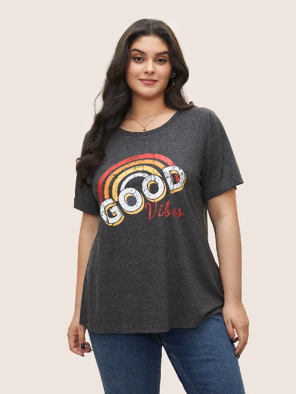 Vintage Rainbow Print Crew Neck T-shirt