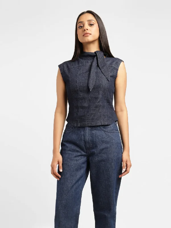 Levi's x Deepika Padukone Solid Navy Band Neck Top