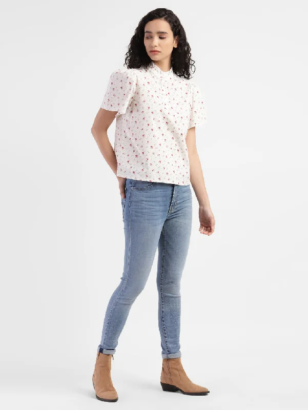 Women's Floral Print Band Neck Top