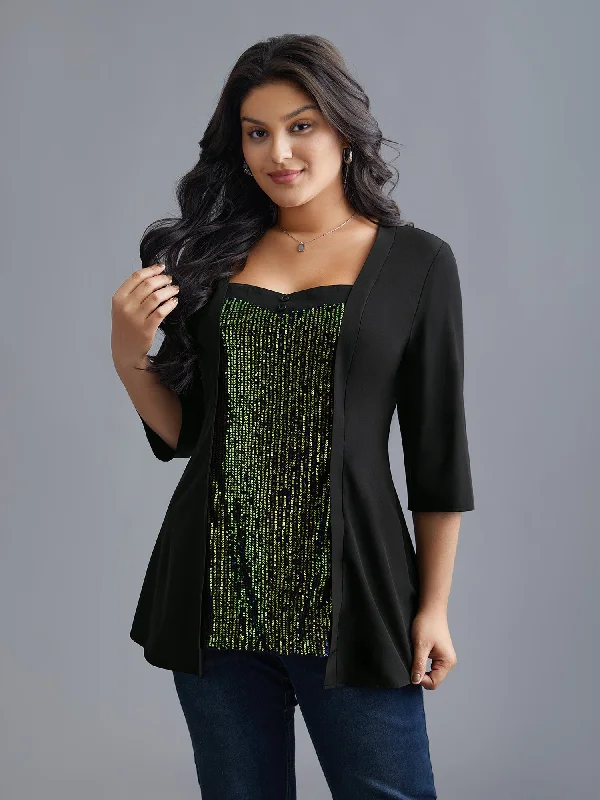 Heart Neckline Patchwork Button Detail Top