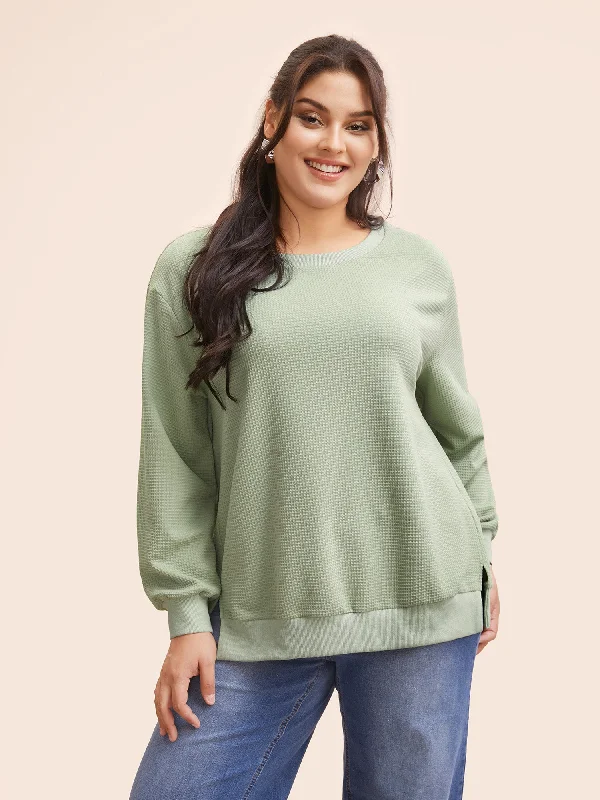 Plain Textured Split Hem Sweatshirt