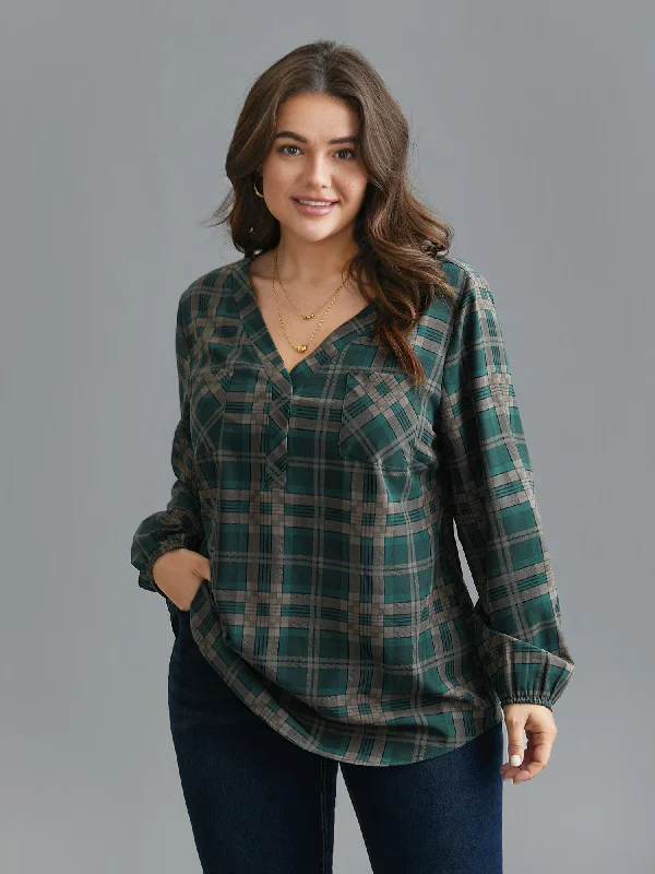 Plaid Pattern Chest Pocket Blouse