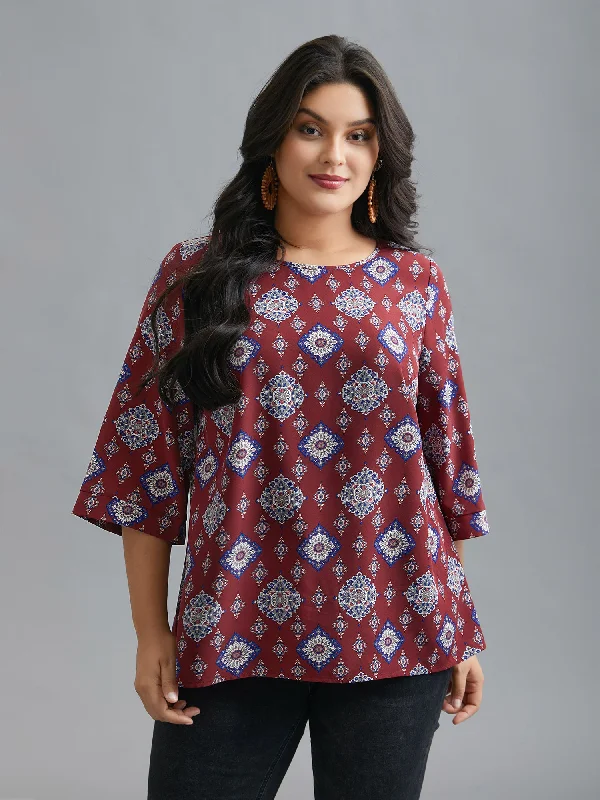 Round Neck Bandana Print Blouse