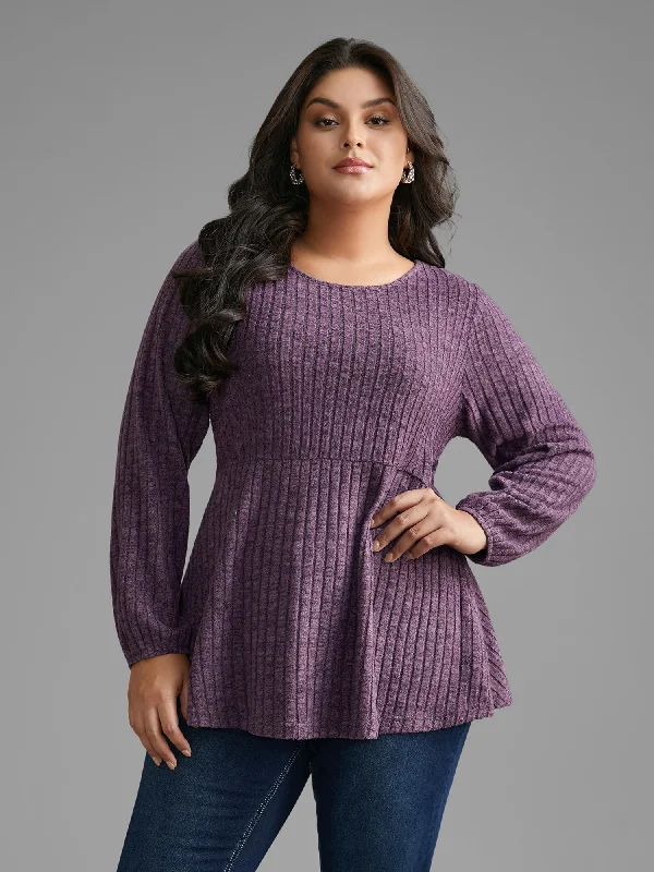 Round Neck Rib Knit Jersey Top