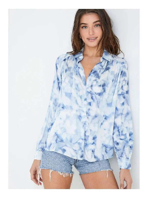 Indigo Petal Print Long Sleeve Raglan Top