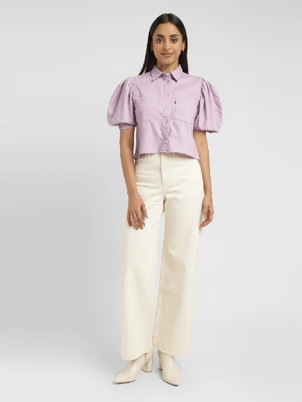 Women's Solid Lilac Spread Collar Top