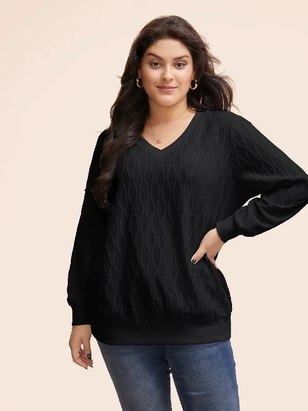 Rib Knit Plain Elastic Cuffs Sweatshirt