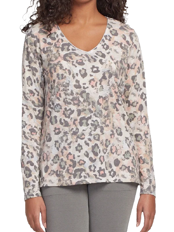 Leopard Print Long Sleeve V-Neck Top