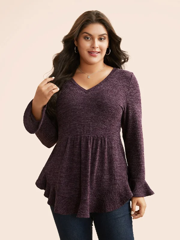 Heather Ruffle Sleeve Arc Hem Jersey Top