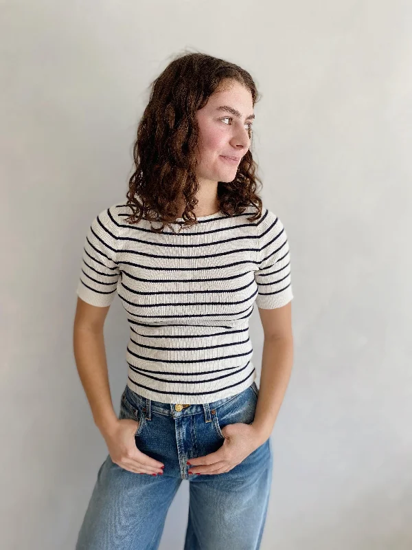 rena stripe top in navy/off white