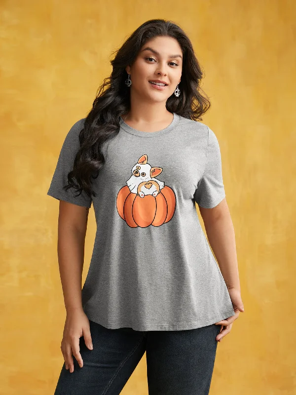 Pumpkin & Corgi Printed Relaxed Fit T-shirt