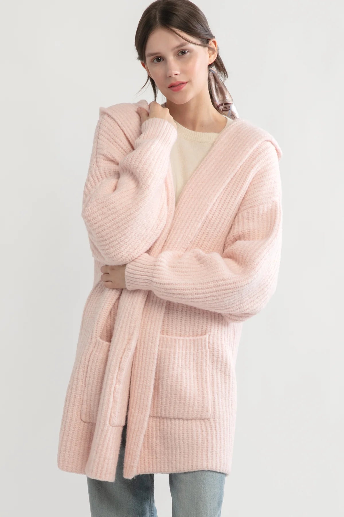 Lazy Day Hooded Cardigan in Pink