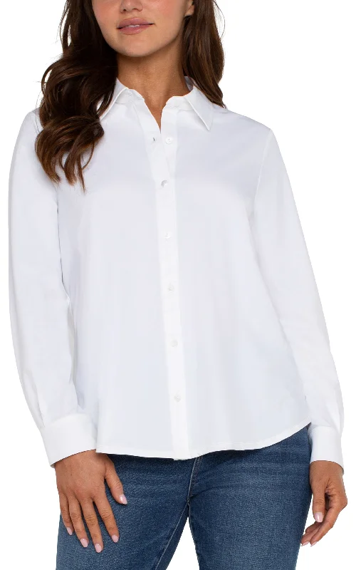 Button Front Knit Shirt in White