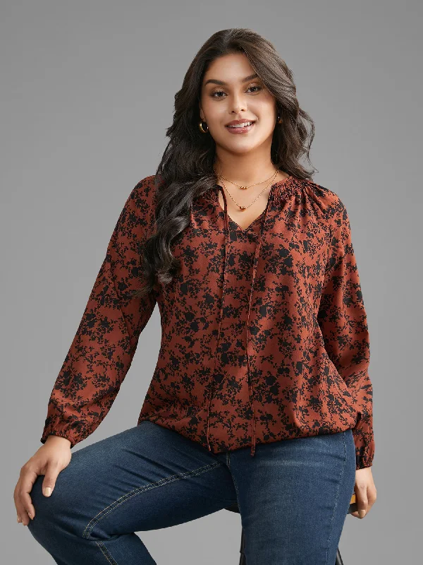 Silhouette Floral Print Shirred Gathered Blouse