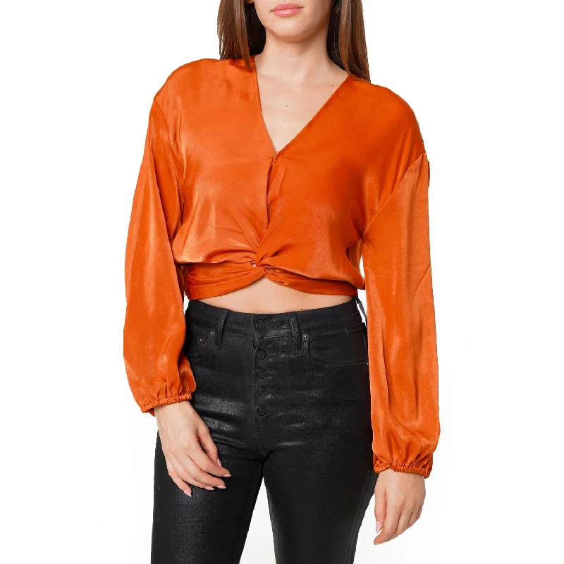 Women's Twist Front Cropped Washed Satin Top