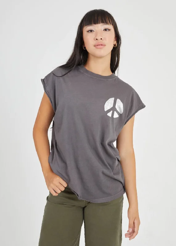 Good Time Peace Sign Black Cut Boyfriend Tee