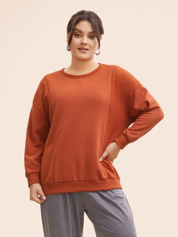 Round Neck Patchwork Drop Shoulder Sweatshirt