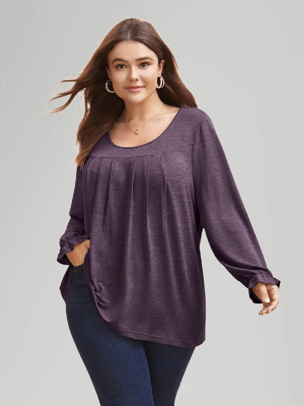 Round Neck Heather Pleated T-shirt