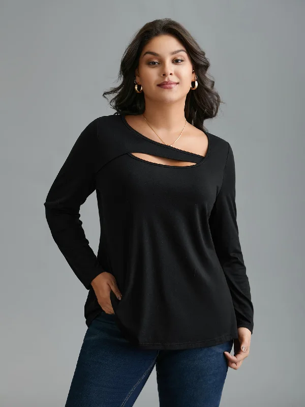 Asymmetrical Neckline Long Sleeve T-shirt