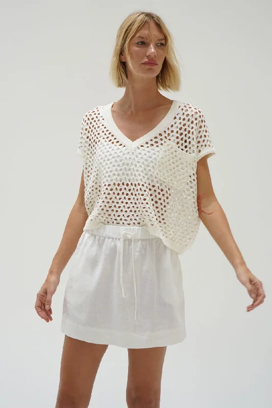 Isak V Open Knit Top - Ivory