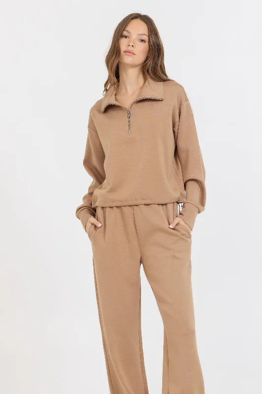 Cloud Fleece Quarter Zip in Caramel