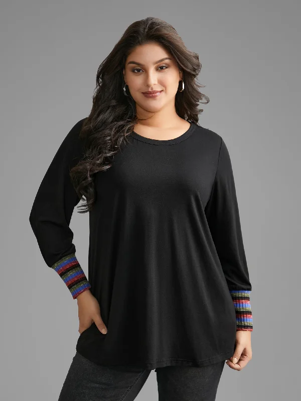 Contrast Patchwork Lantern Sleeve Jersey Top