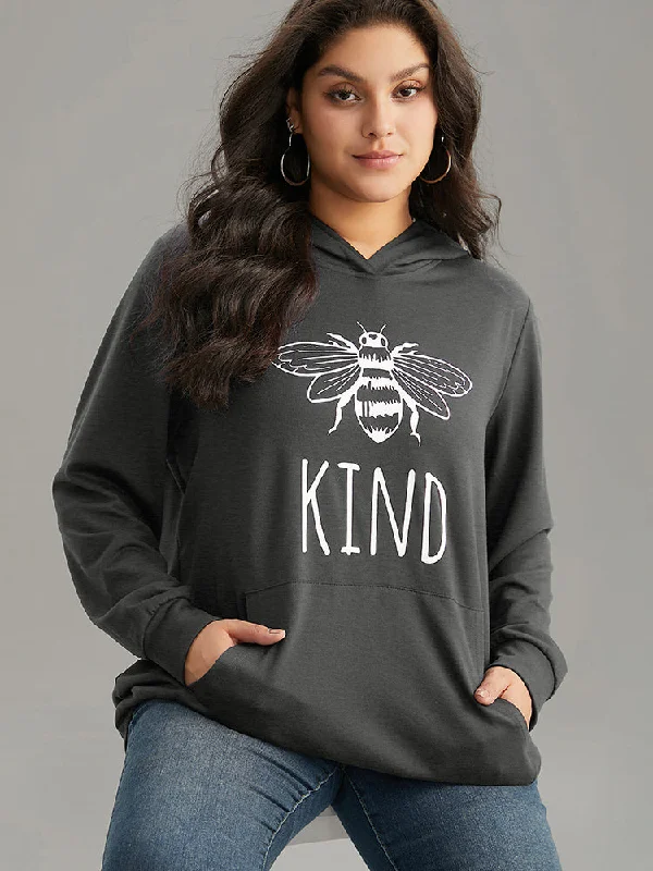 Bee Print Hooded Kangaroo Pocket Sweatshirt