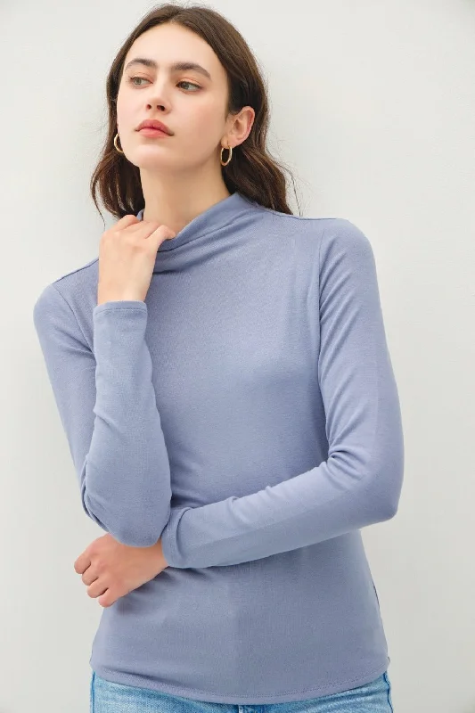 Mock Neck Long Sleeve Top - Blue