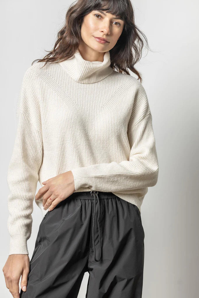 Relaxed Rib Turtleneck Sweater in Off White