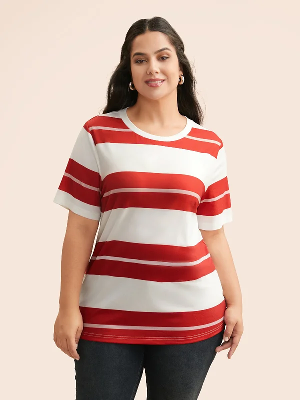 Crew Neck Contrast Striped T-shirt