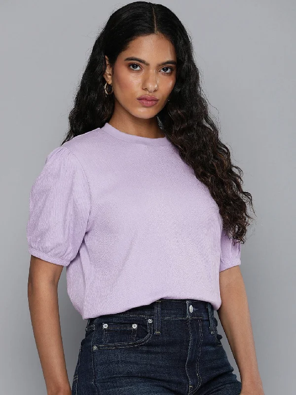 Women's Textured Lavender Tie Neck Top