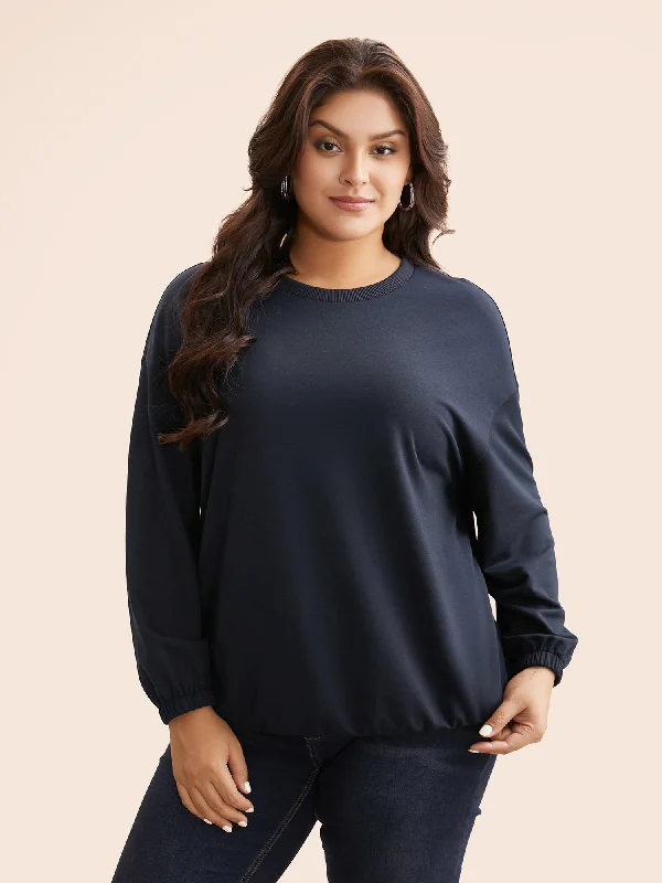 Slightly Stretchy Drop Shoulder Sleeve Sweatshirt