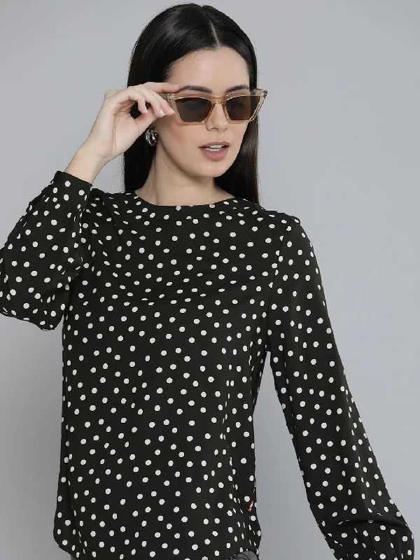 Women's Polka Dot Navy Round Neck Top