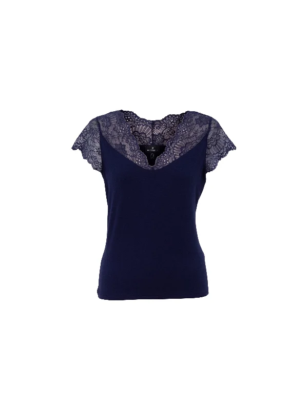 Navy  Top with Lace Trim