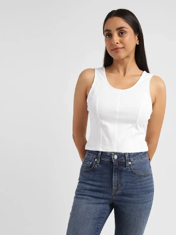 Women's Solid White Scoop Neck Crop Top