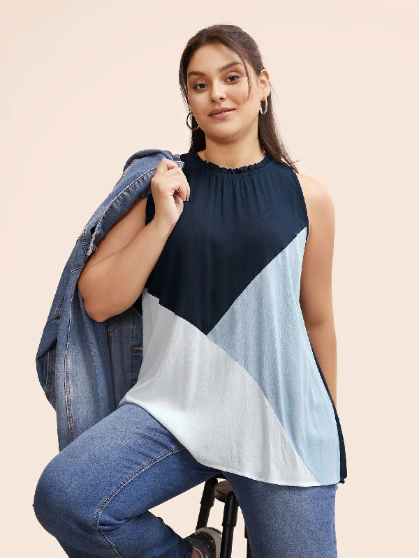 Colorblock Contrast Frill Trim Gathered Tank Top