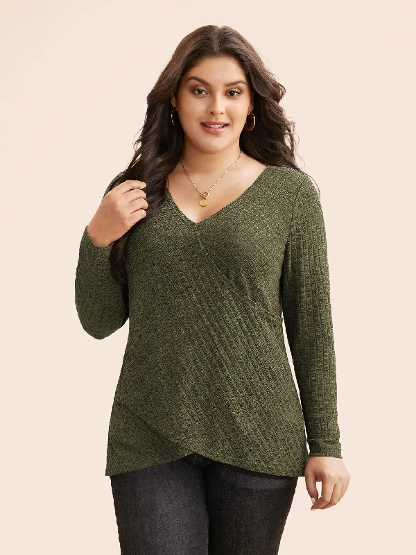 Solid Rib Knit Wrap Jersey Top