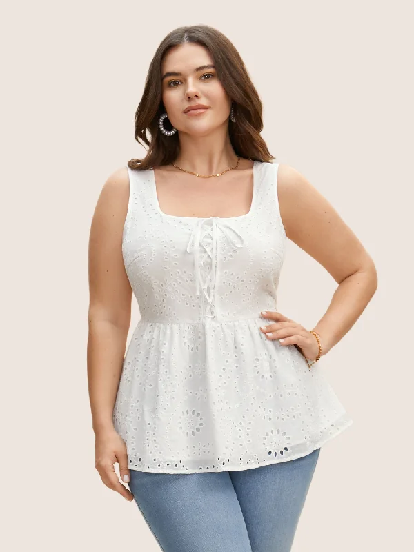 Square Neck Broderie Anglaise Tie Knot Tank Top