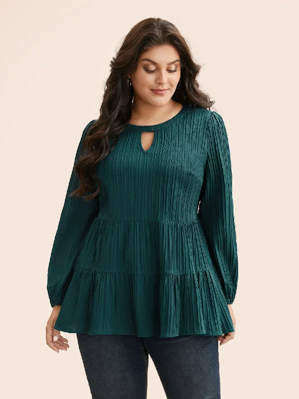 Textured Keyhole Pocket Lantern Sleeve Blouse