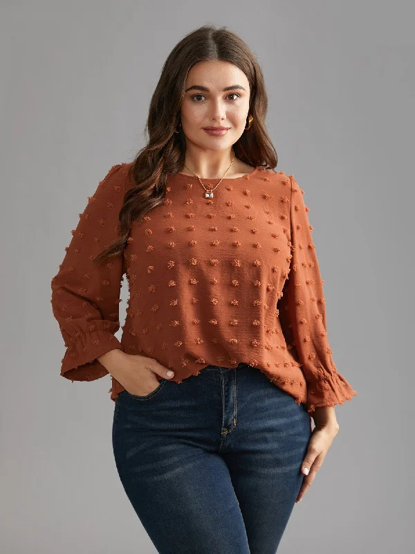 Textured Balloon Sleeves Round Neck Blouse