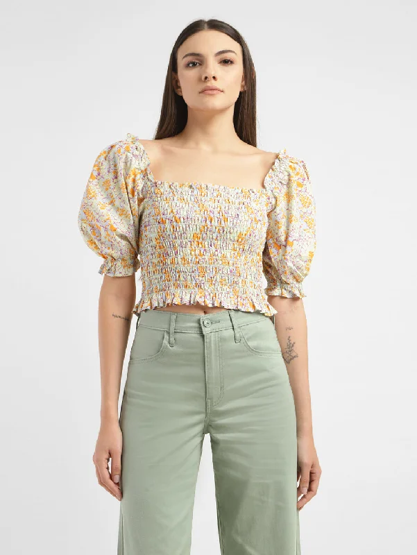 Women's Floral Print Square Neck Top