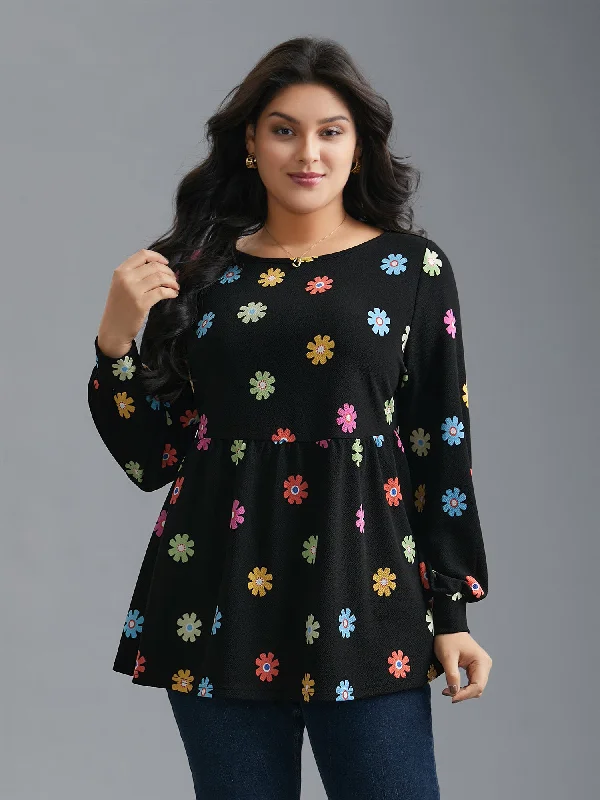 Multi-Color Floral Textured Stretchy Knit Top