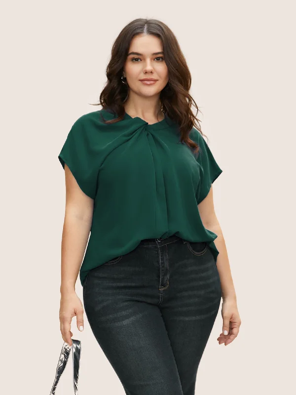 Twist Front Pleated Dolman Sleeve Blouse