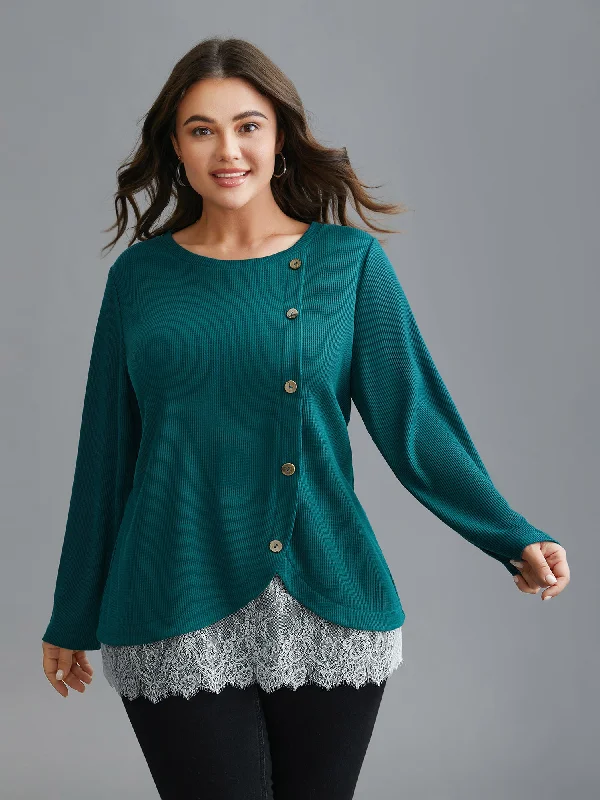 Crochet Lace Button Detail Wrap Knit Top